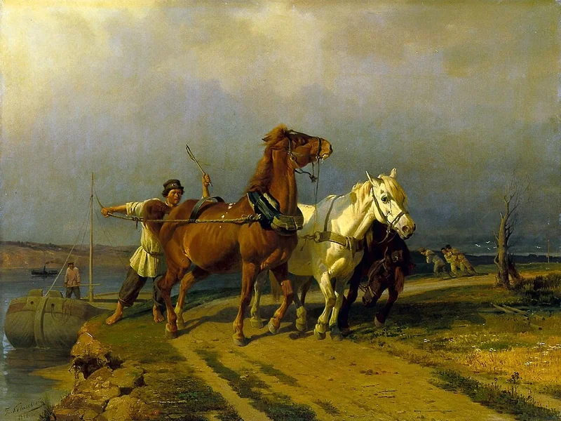 1843-Pavel Kovalevsky - Rimorchio sul fiume Izhora